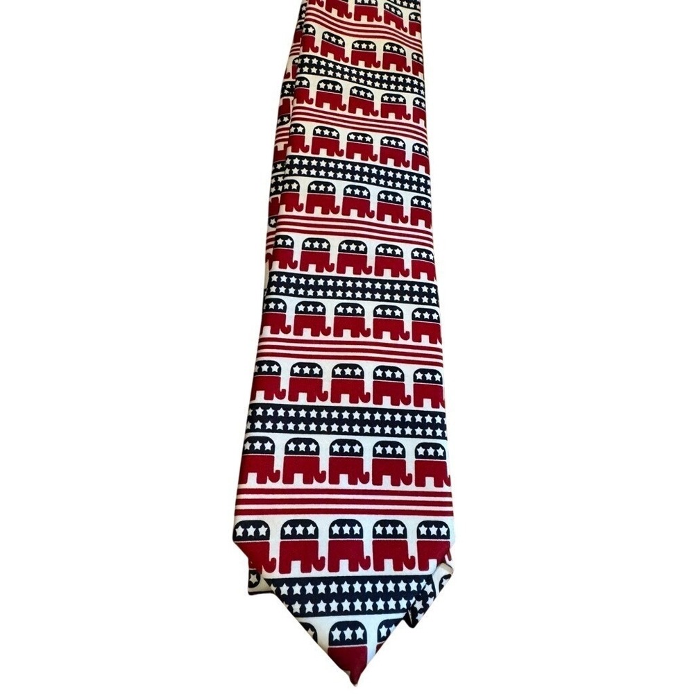 Vintage Republican Elephant Patriotic Necktie Red White Blue Political Tie